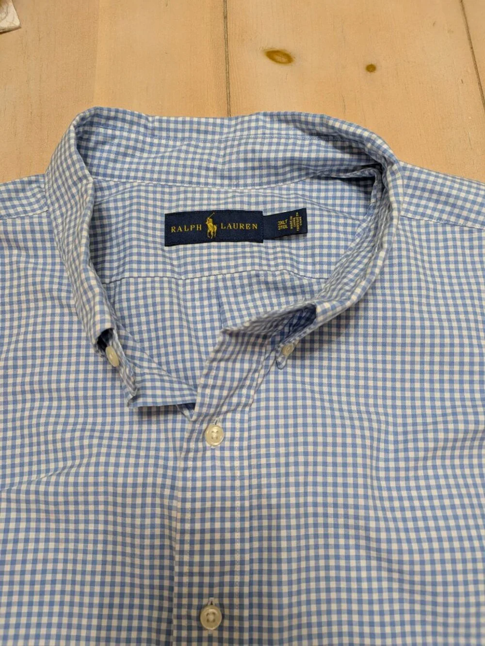 Polo Ralph Lauren Men's 3XLT Blue White Gingham Button-Down Shirt, 100% Cotton